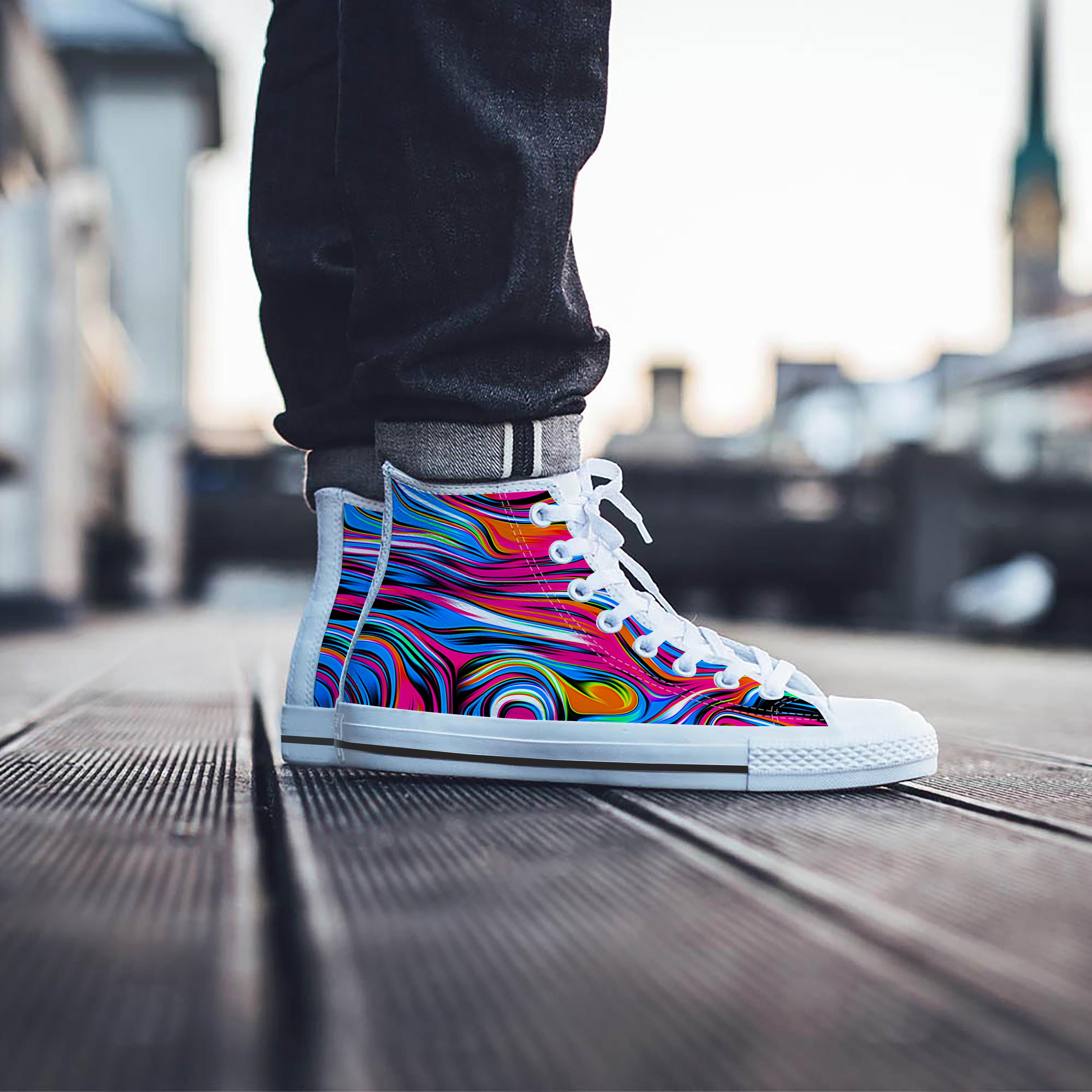 Abstract Trippy Paint Men's High Top Shoes-grizzshop