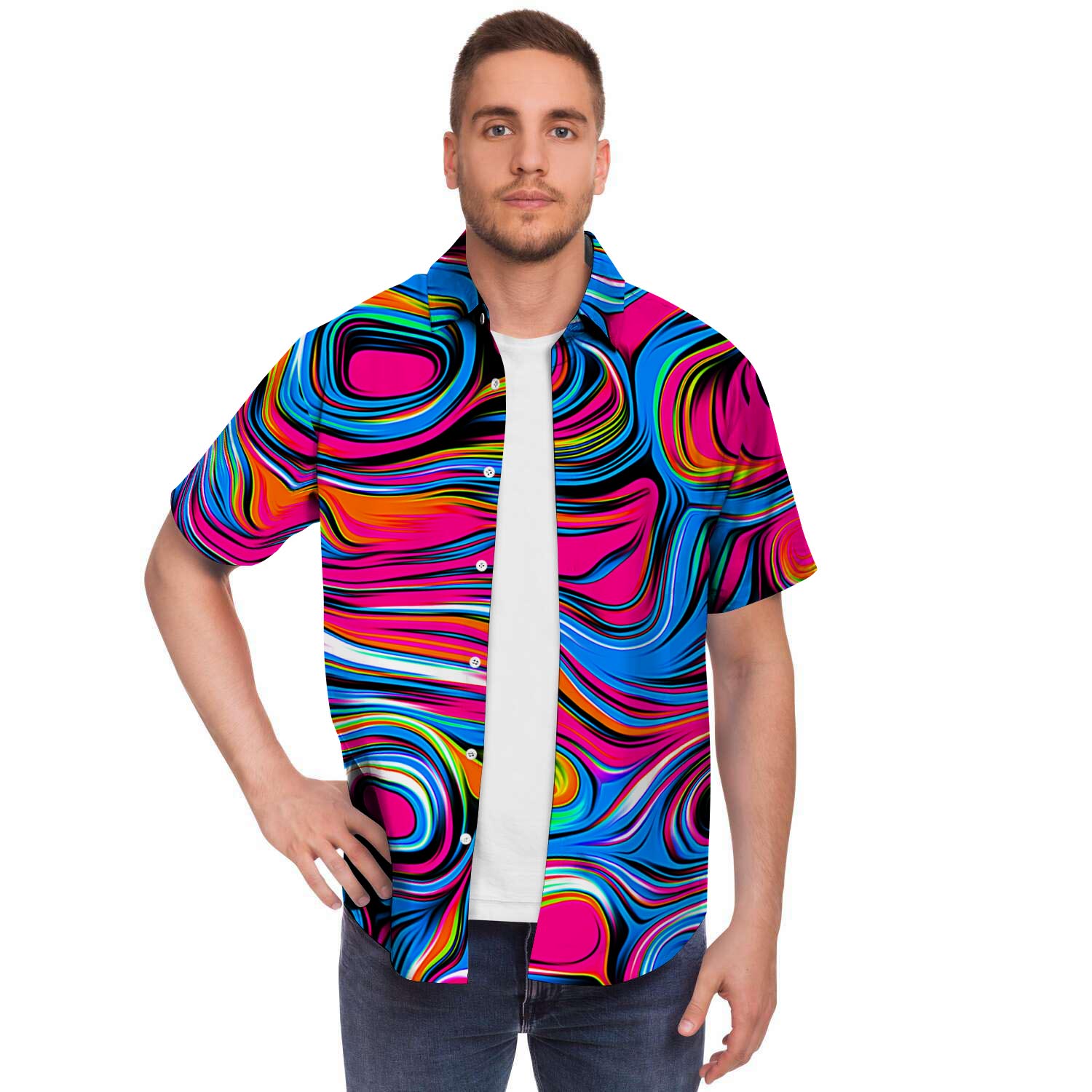 Abstract Trippy Paint Men's Short Sleeve Shirt-grizzshop