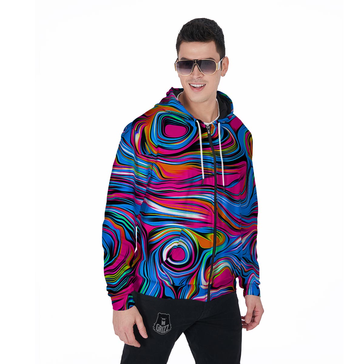 Abstract Trippy Paint Men's Zip Up Hoodie-grizzshop