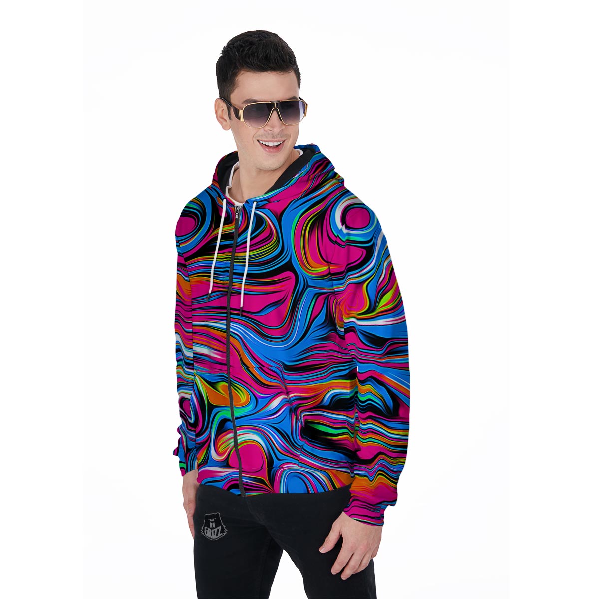 Abstract Trippy Paint Men's Zip Up Hoodie-grizzshop