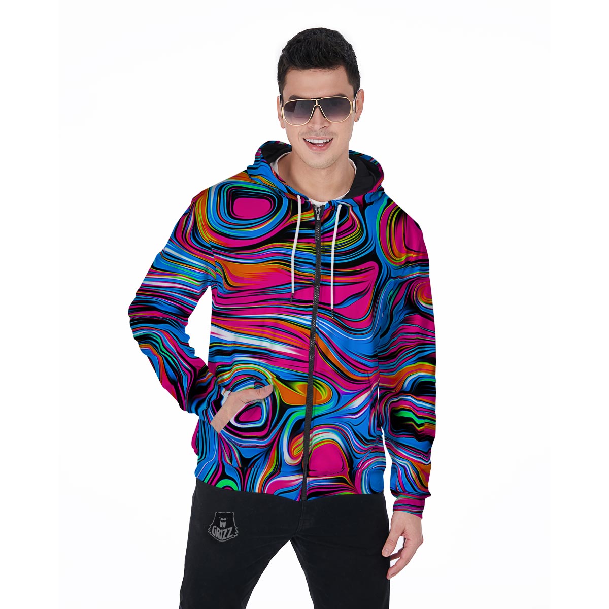 Abstract Trippy Paint Men's Zip Up Hoodie-grizzshop