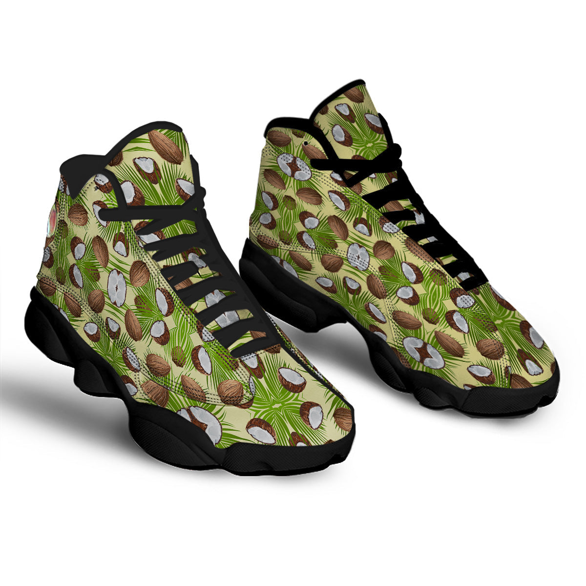 Abstract Tropical Coconut Print Pattern Black Basketball Shoes-grizzshop