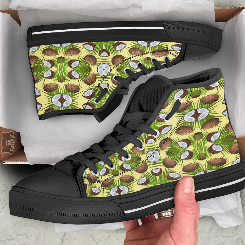 Abstract Tropical Coconut Print Pattern Black High Top Shoes-grizzshop