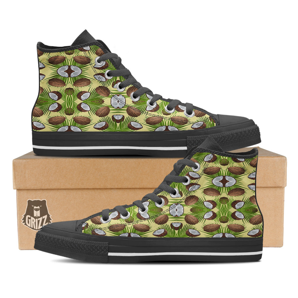 Abstract Tropical Coconut Print Pattern Black High Top Shoes-grizzshop