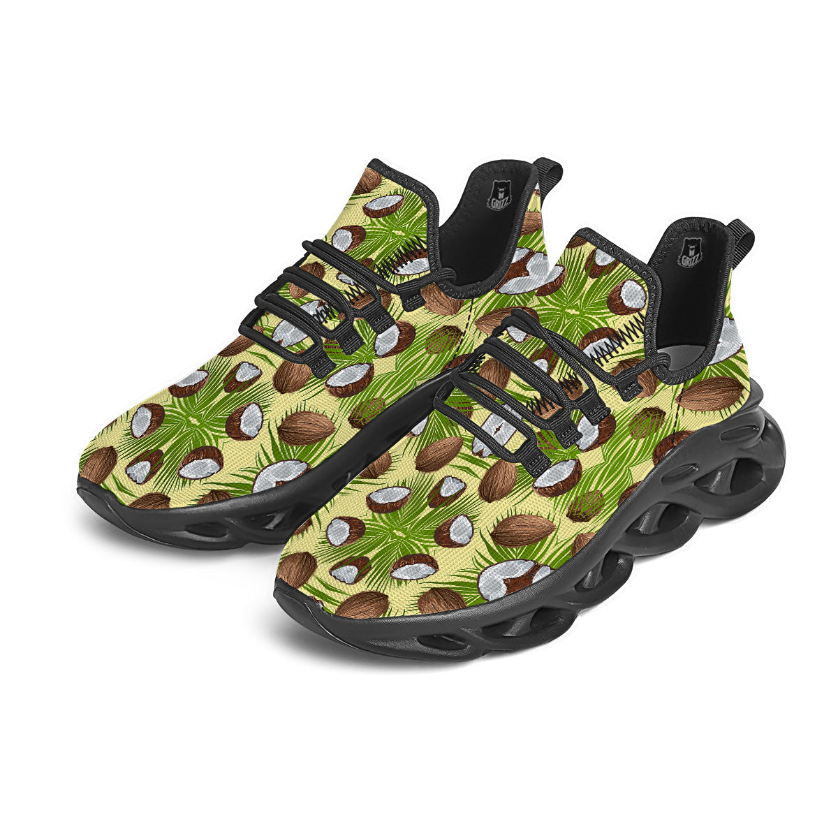 Abstract Tropical Coconut Print Pattern Black Running Shoes-grizzshop