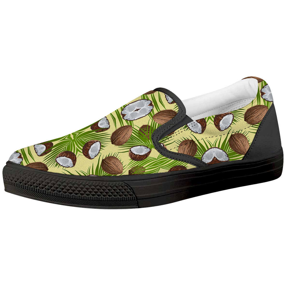 Abstract Tropical Coconut Print Pattern Black Slip On Shoes-grizzshop