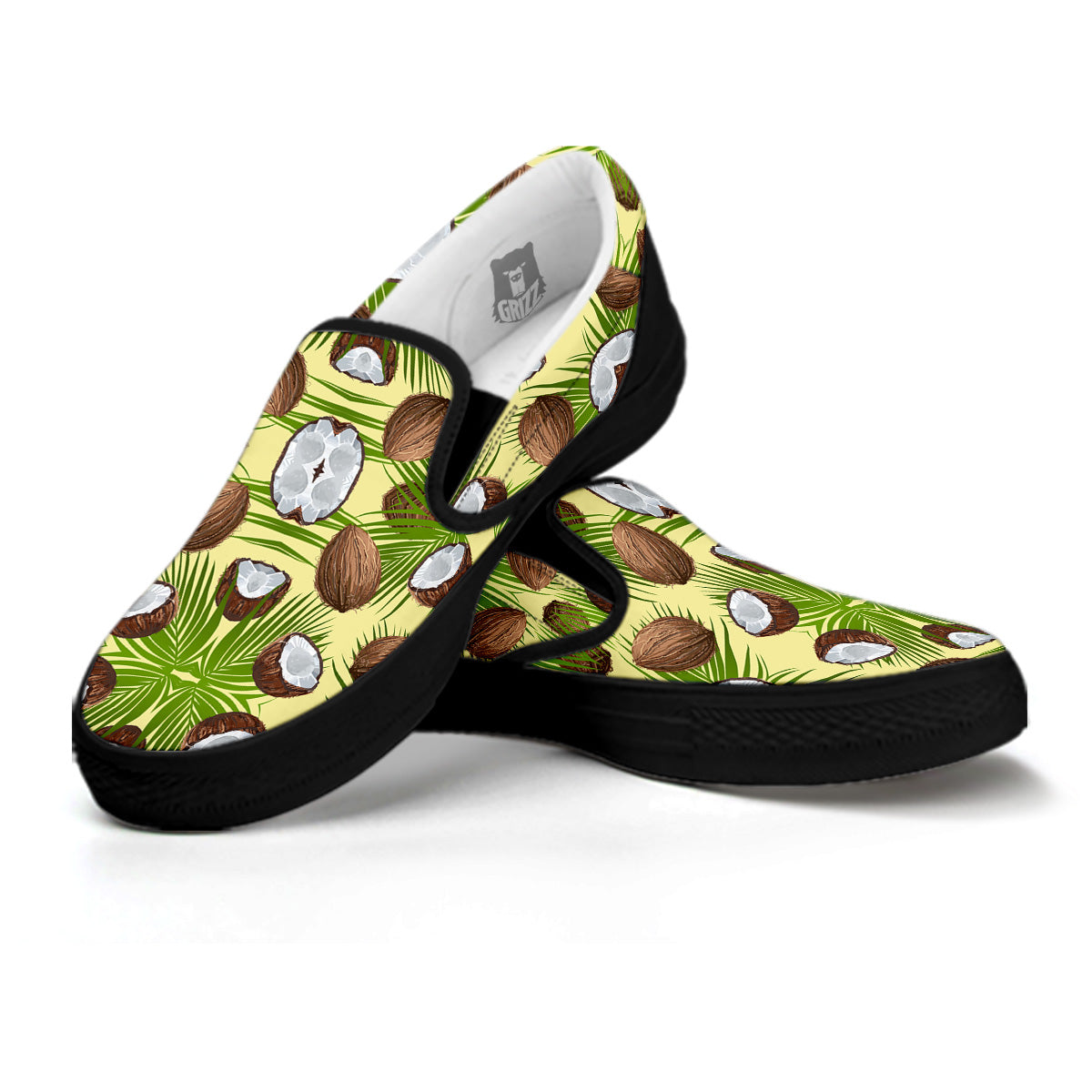 Abstract Tropical Coconut Print Pattern Black Slip On Shoes-grizzshop