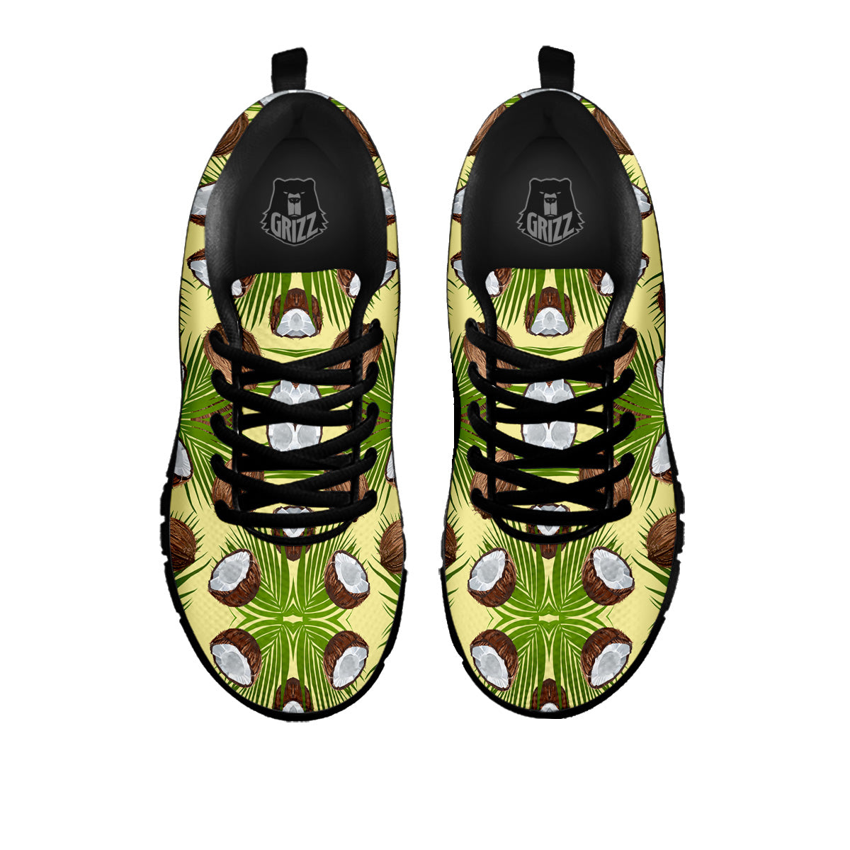 Abstract Tropical Coconut Print Pattern Black Sneaker-grizzshop