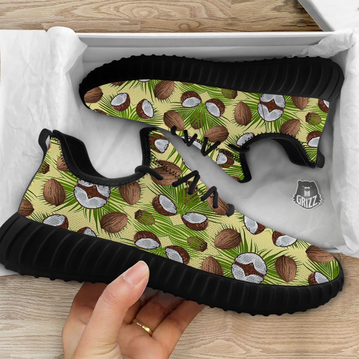 Abstract Tropical Coconut Print Pattern Black Walking Shoes-grizzshop