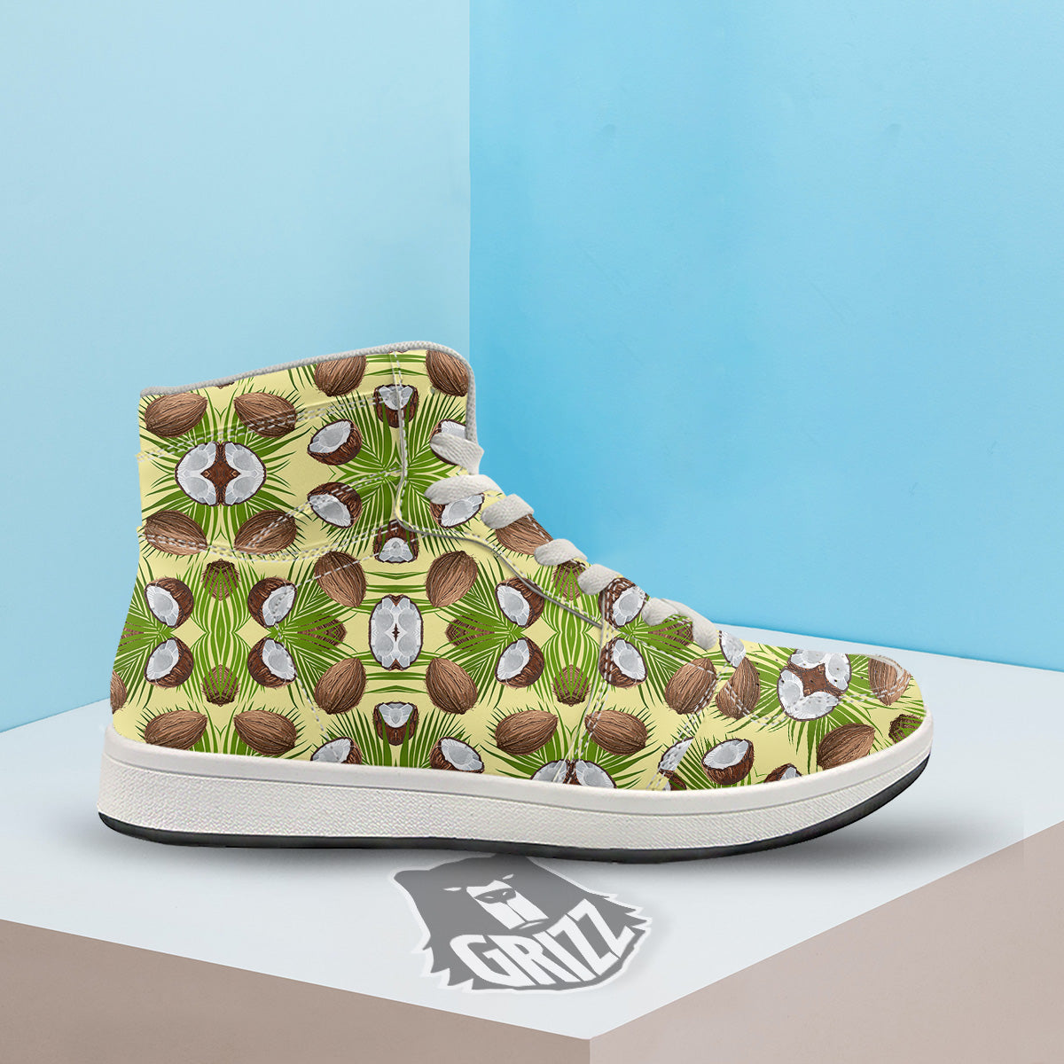 Abstract Tropical Coconut Print Pattern High Top Sneakers-grizzshop