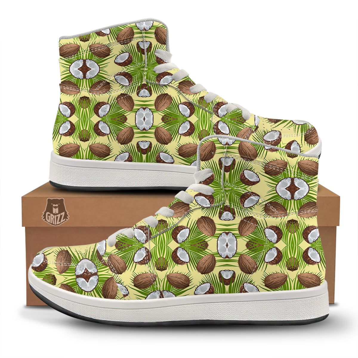 Abstract Tropical Coconut Print Pattern High Top Sneakers-grizzshop