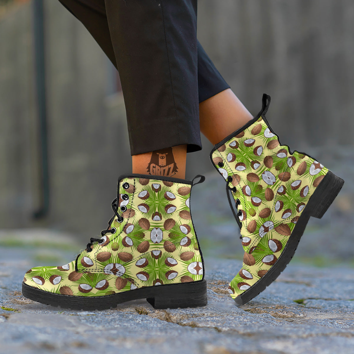 Abstract Tropical Coconut Print Pattern Leather Boots-grizzshop