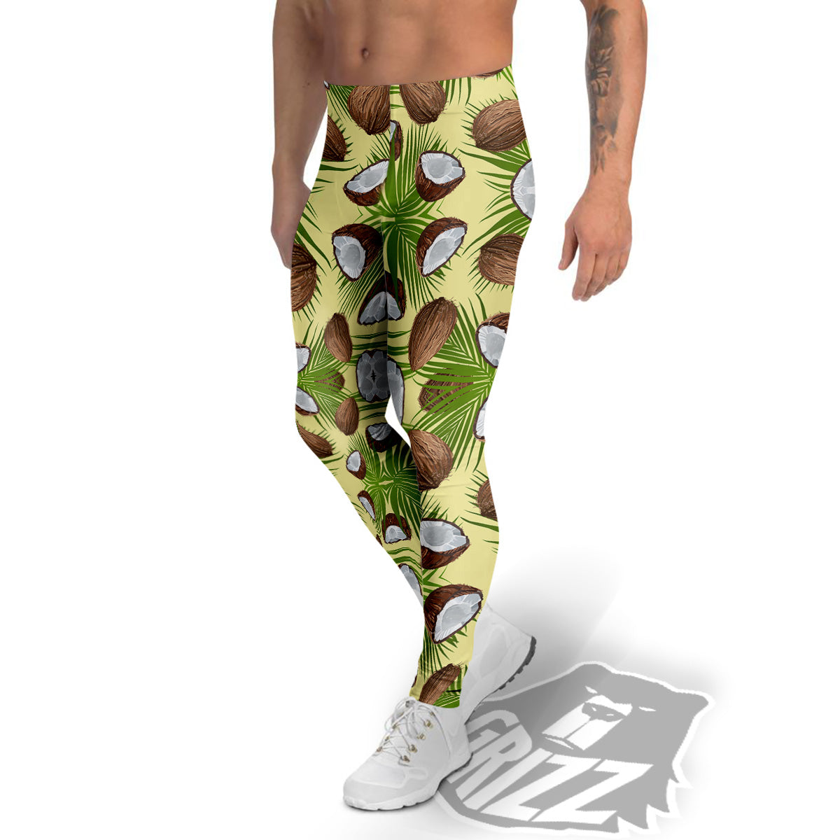 Abstract Tropical Coconut Print Pattern Men's Leggings-grizzshop