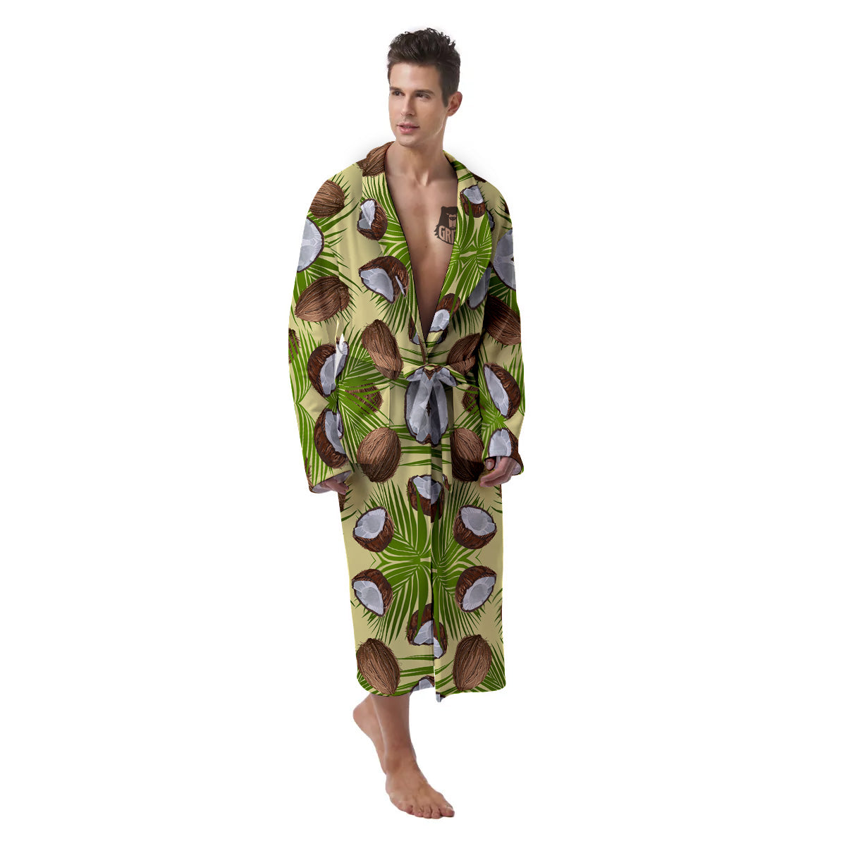 Abstract Tropical Coconut Print Pattern Men's Robe-grizzshop