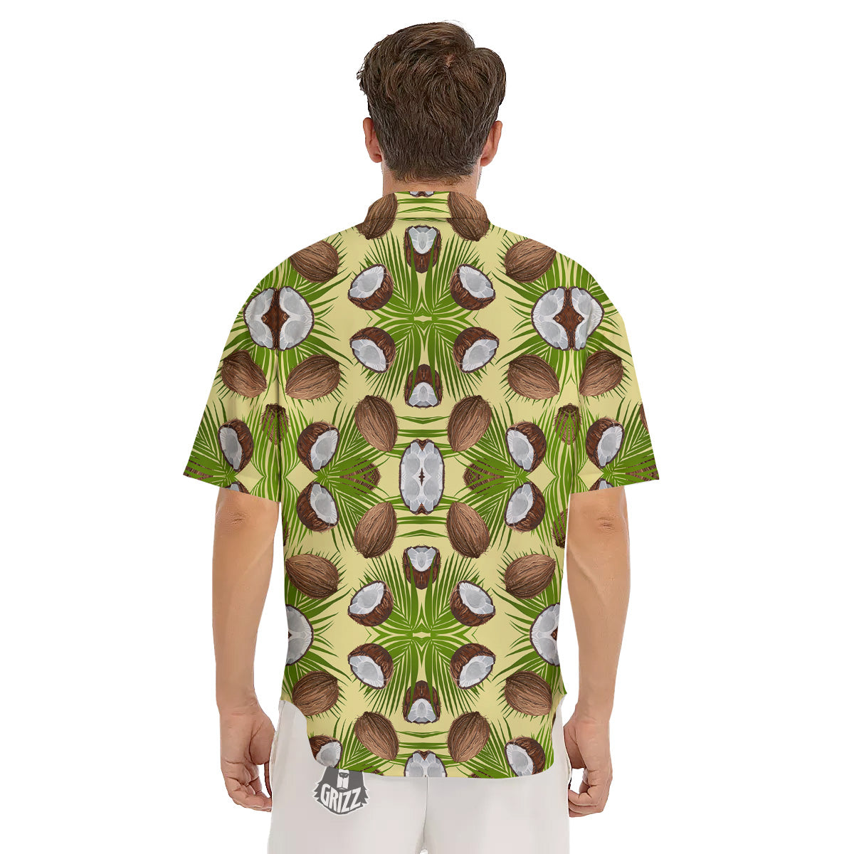 Abstract Tropical Coconut Print Pattern Men's Short Sleeve Shirts-grizzshop