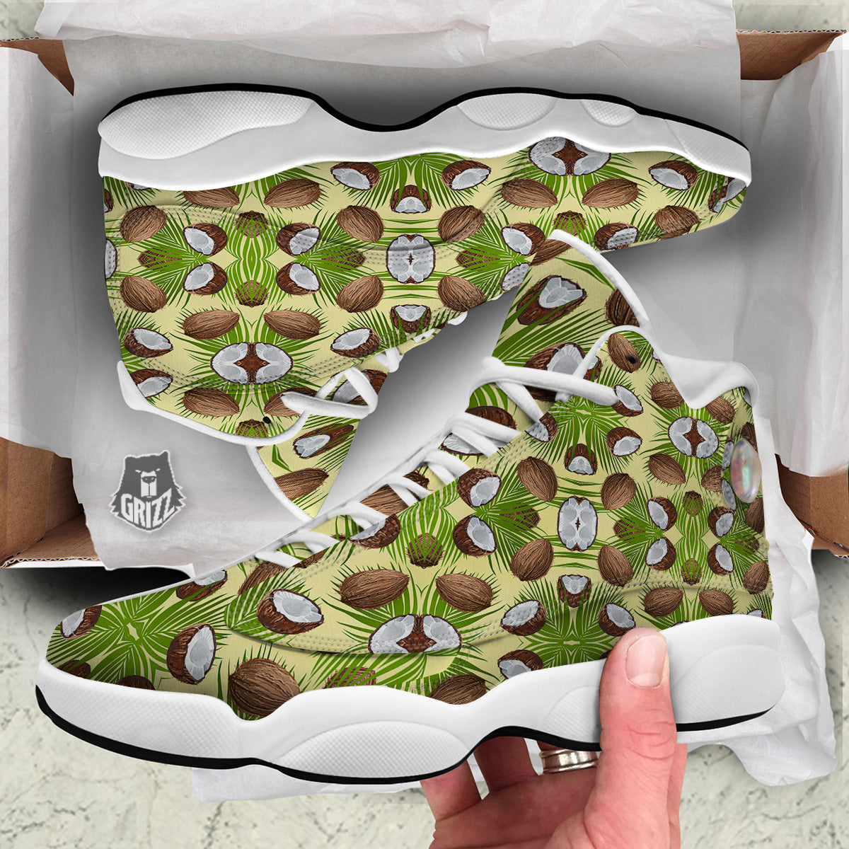 Abstract Tropical Coconut Print Pattern White Basketball Shoes-grizzshop