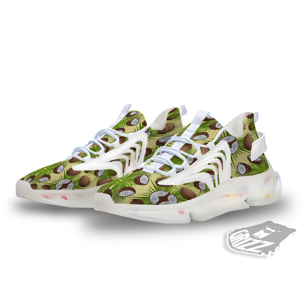Abstract Tropical Coconut Print Pattern White Gym Shoes-grizzshop