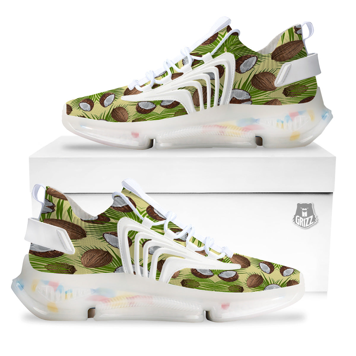 Abstract Tropical Coconut Print Pattern White Gym Shoes-grizzshop