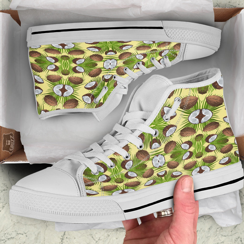 Abstract Tropical Coconut Print Pattern White High Top Shoes-grizzshop