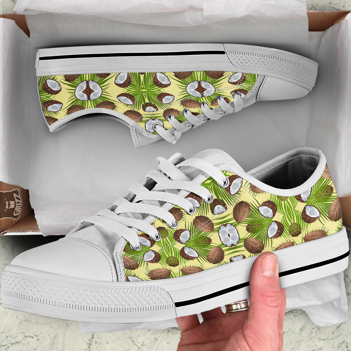 Abstract Tropical Coconut Print Pattern White Low Top Shoes-grizzshop