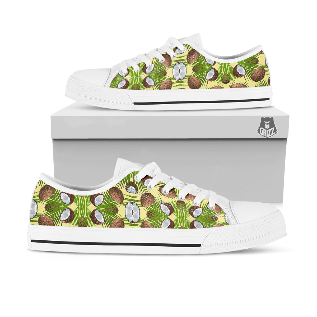 Abstract Tropical Coconut Print Pattern White Low Top Shoes-grizzshop