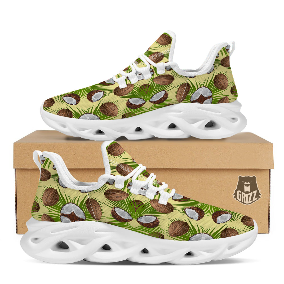 Abstract Tropical Coconut Print Pattern White Running Shoes-grizzshop