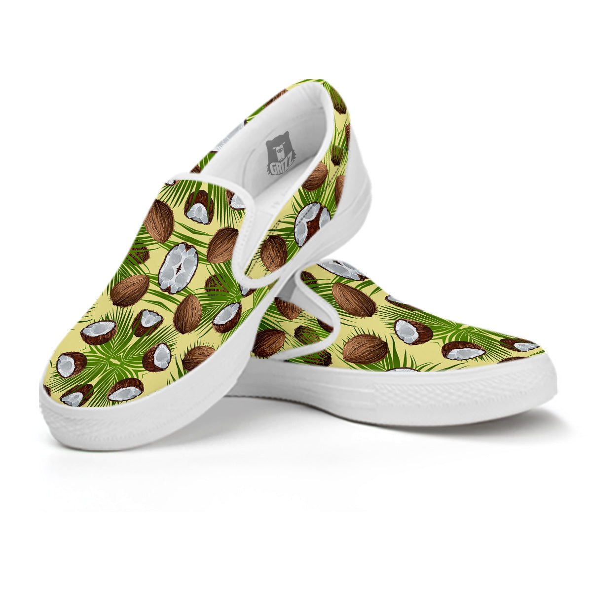 Abstract Tropical Coconut Print Pattern White Slip On Shoes-grizzshop