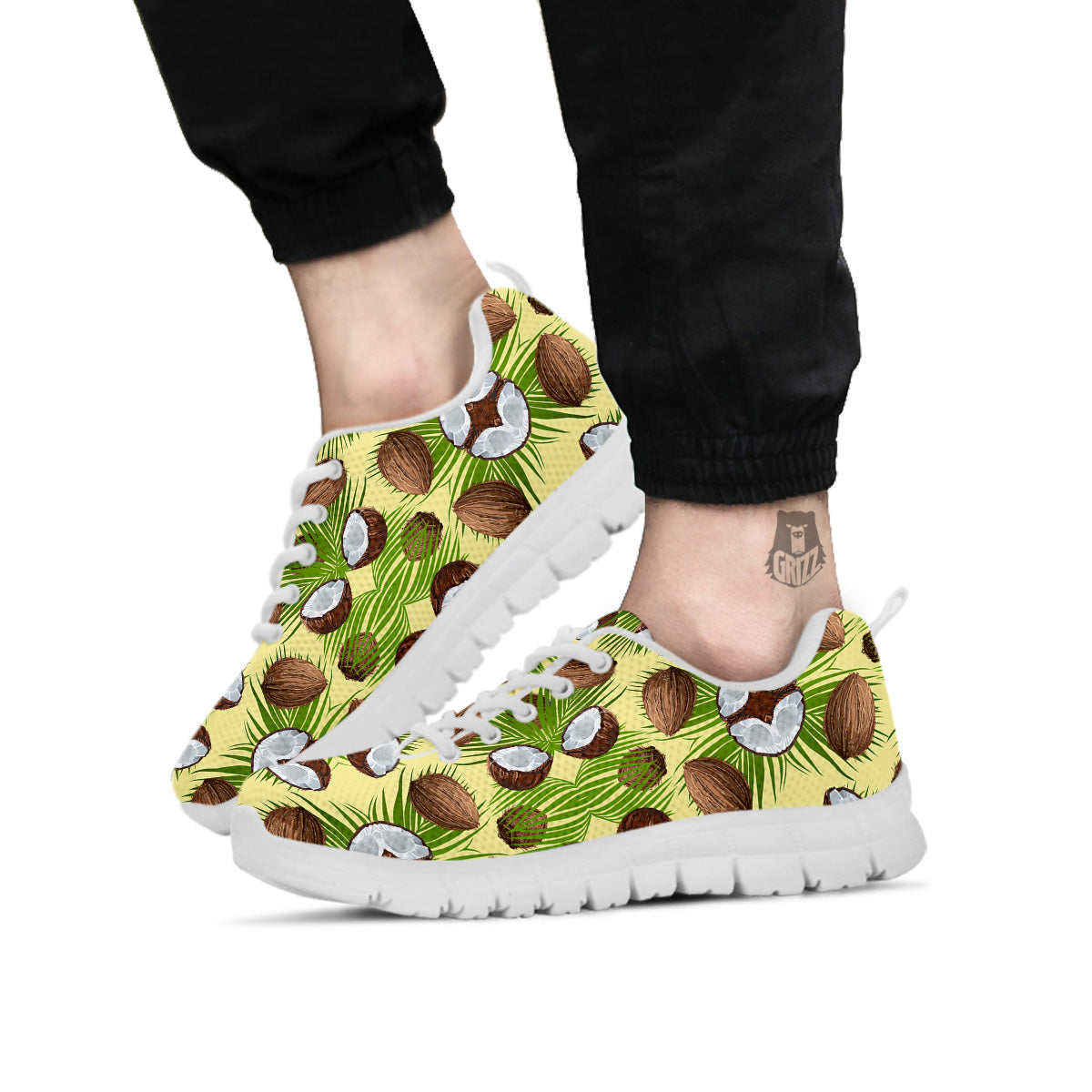 Abstract Tropical Coconut Print Pattern White Sneaker-grizzshop