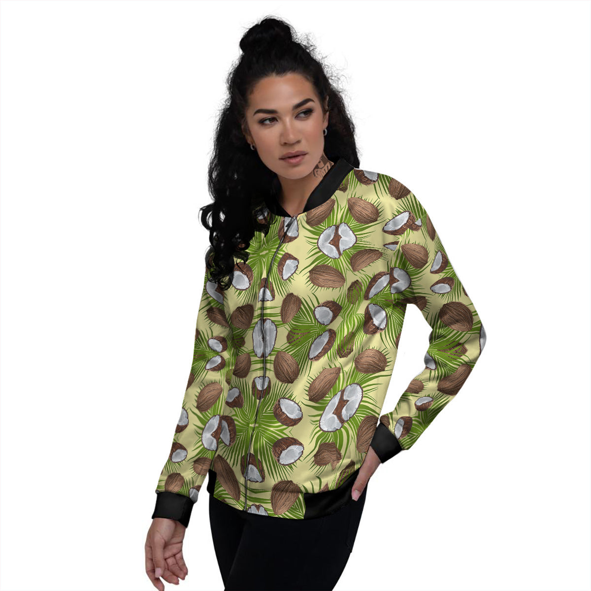 Abstract Tropical Coconut Print Pattern Women's Bomber Jacket-grizzshop