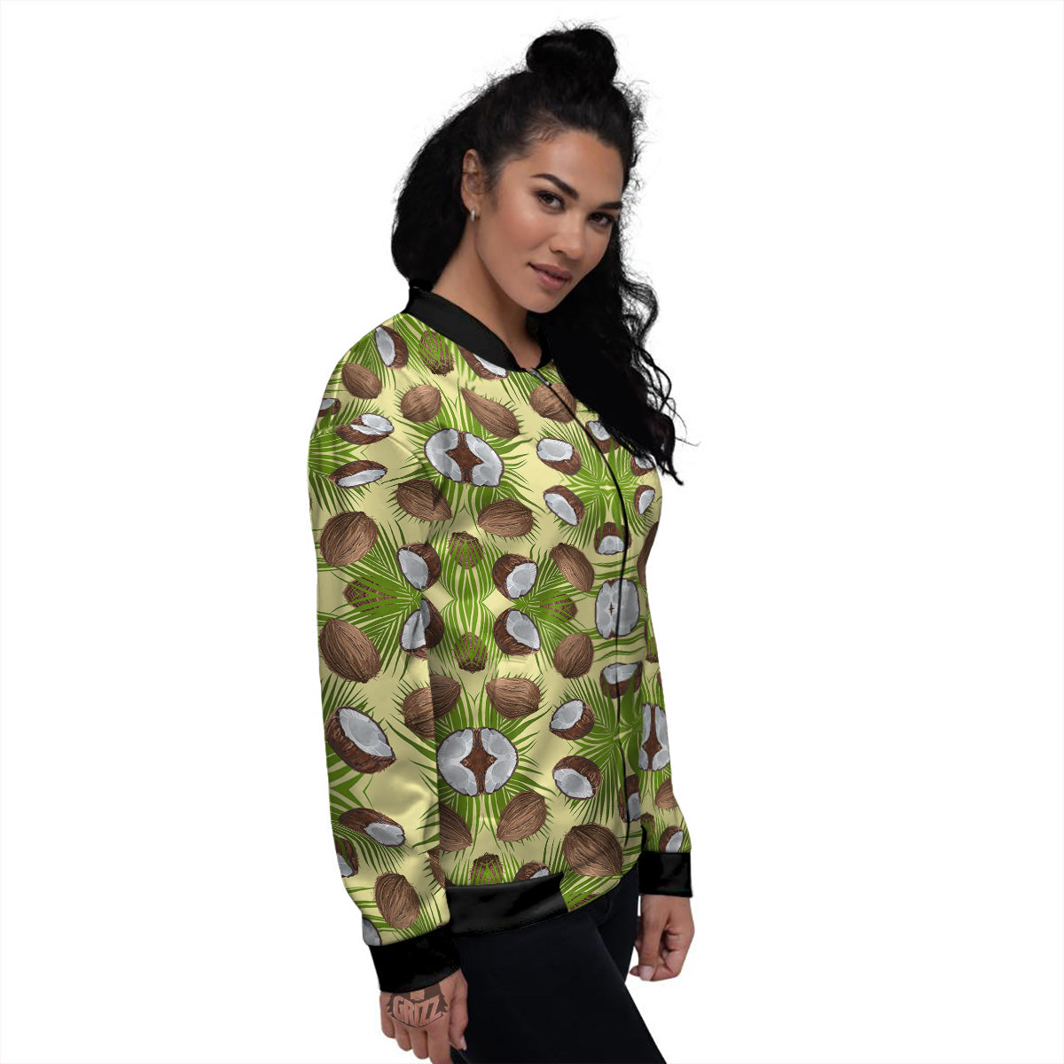 Abstract Tropical Coconut Print Pattern Women's Bomber Jacket-grizzshop