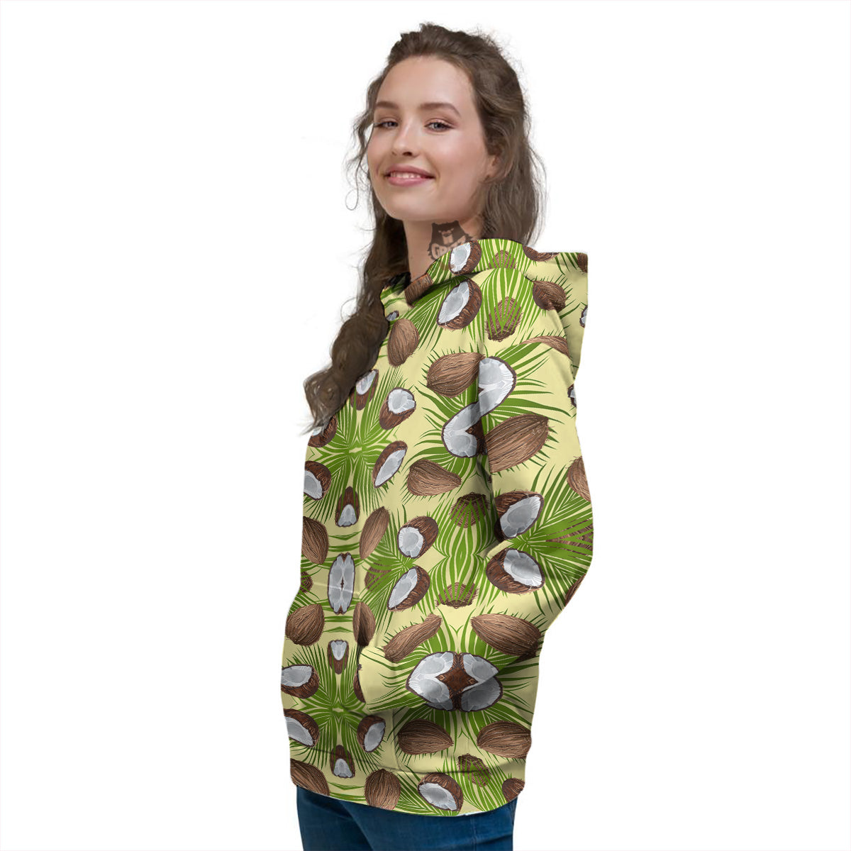 Abstract Tropical Coconut Print Pattern Women's Hoodie-grizzshop