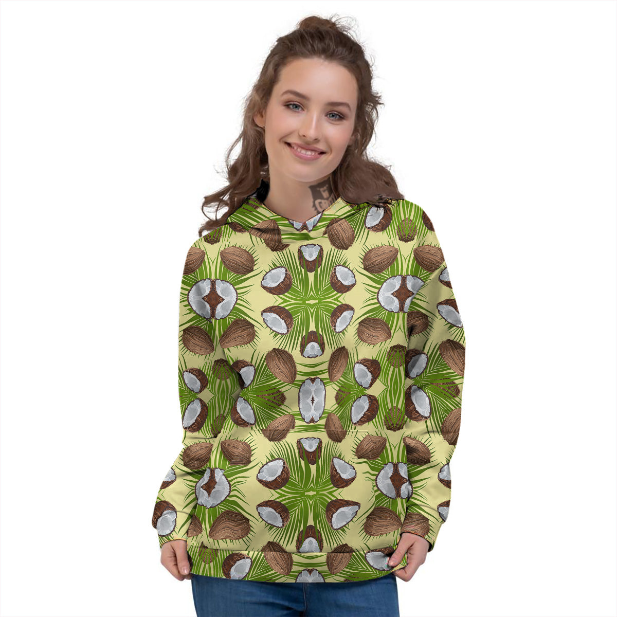 Abstract Tropical Coconut Print Pattern Women's Hoodie-grizzshop