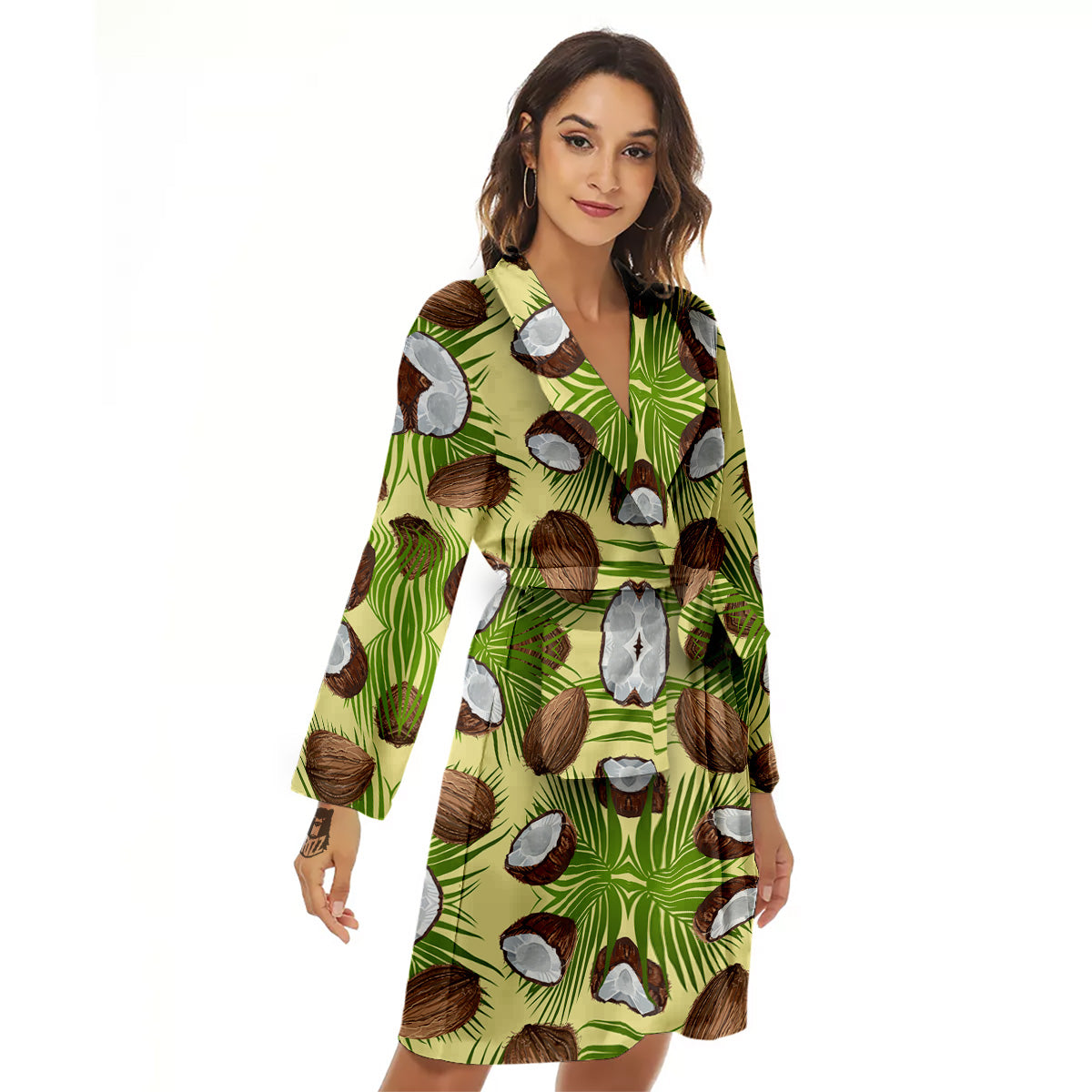 Abstract Tropical Coconut Print Pattern Women's Robe-grizzshop