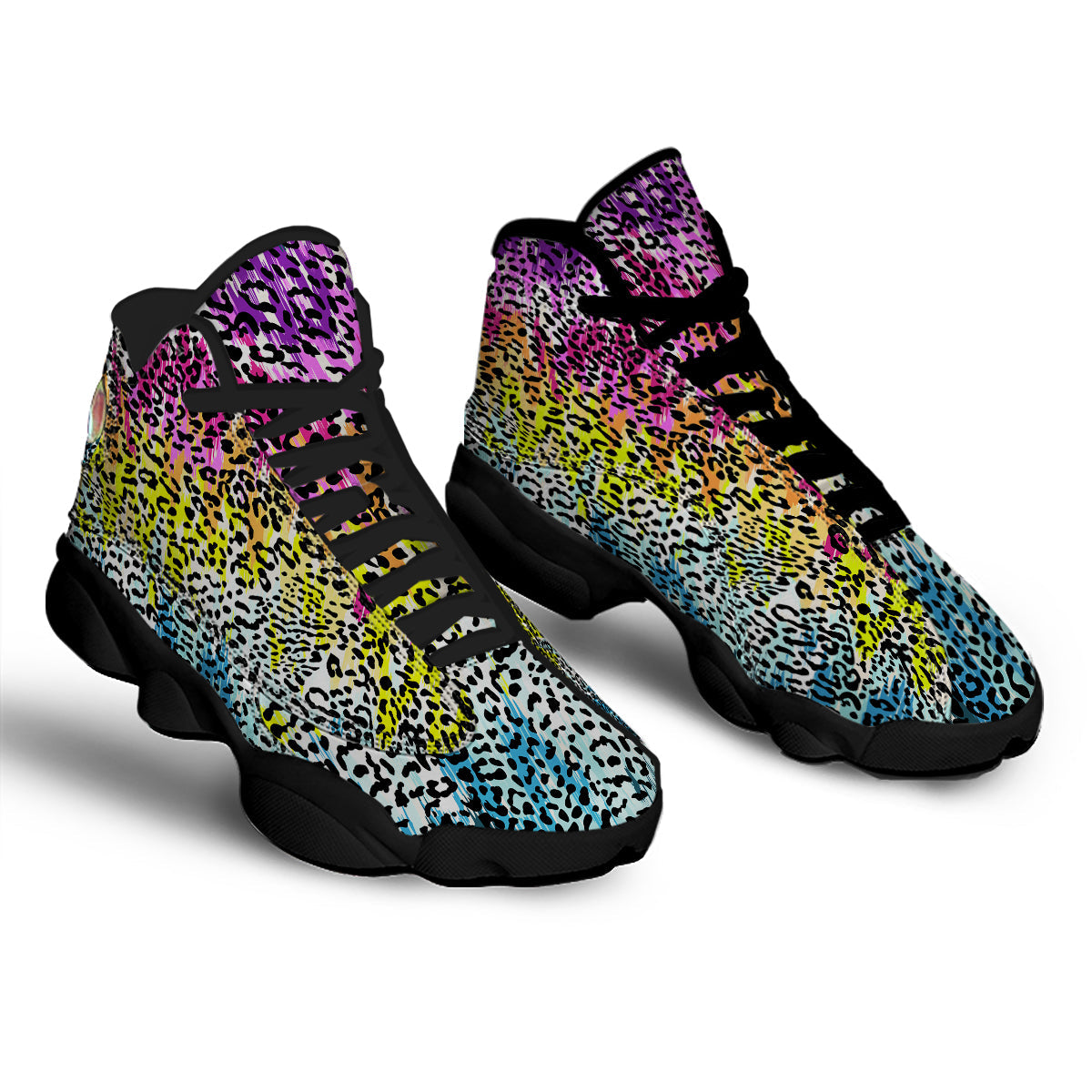 Abstract Vintage Colorful Leopard Print Black Basketball Shoes-grizzshop