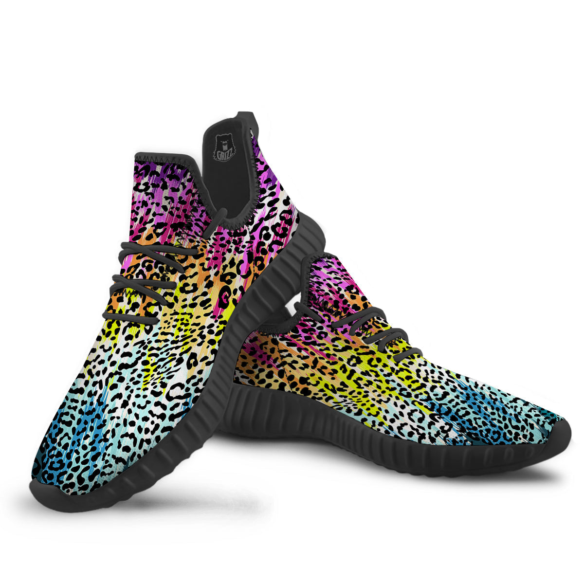 Abstract Vintage Colorful Leopard Print Black Walking Shoes-grizzshop
