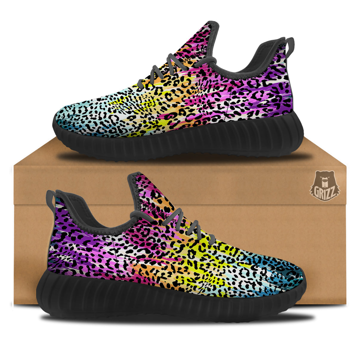 Abstract Vintage Colorful Leopard Print Black Walking Shoes-grizzshop