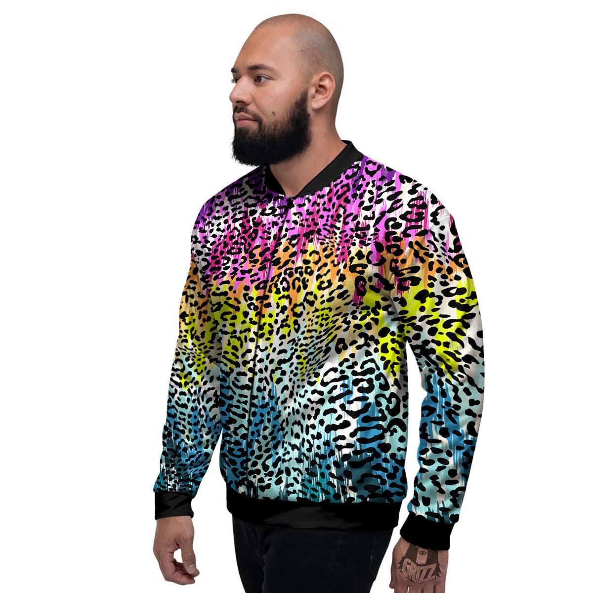 Abstract Vintage Colorful Leopard Print Men's Bomber Jacket-grizzshop
