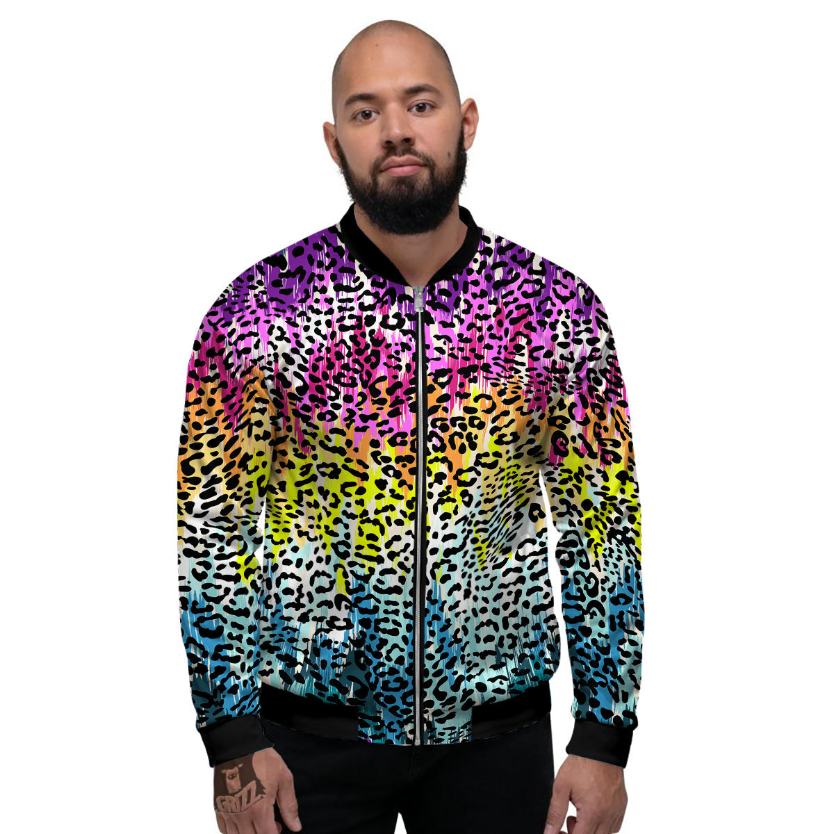 Abstract Vintage Colorful Leopard Print Men's Bomber Jacket-grizzshop