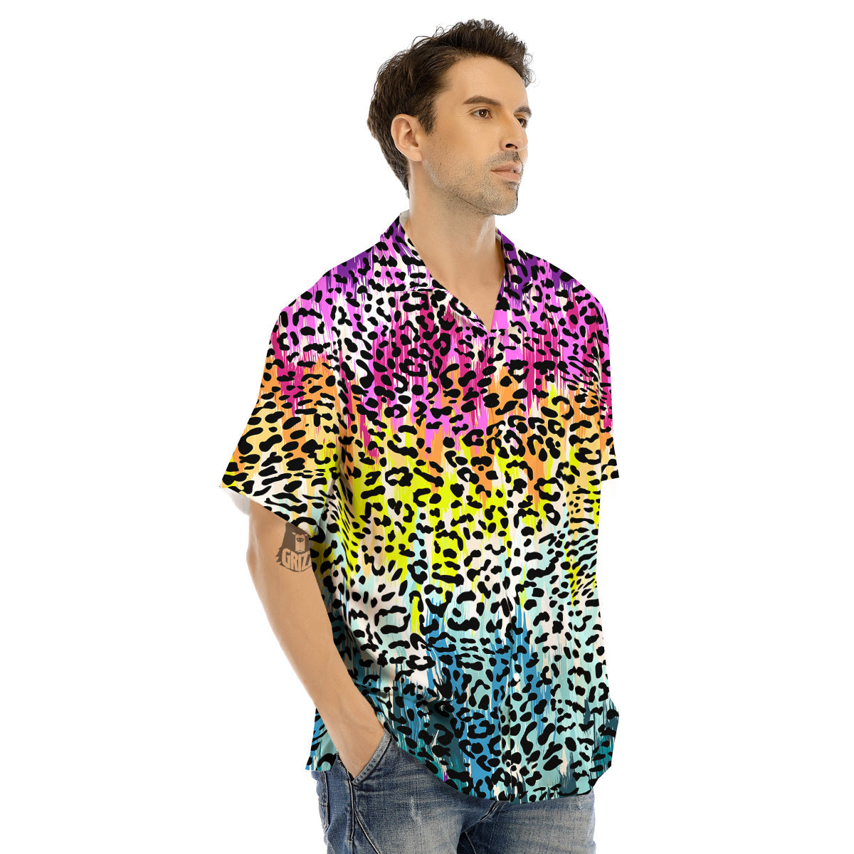 Abstract Vintage Colorful Leopard Print Men's Hawaiian Shirt-grizzshop