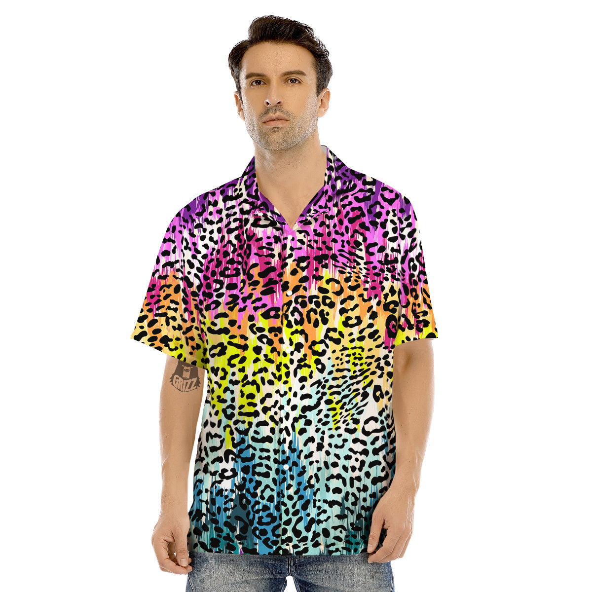 Abstract Vintage Colorful Leopard Print Men's Hawaiian Shirt-grizzshop