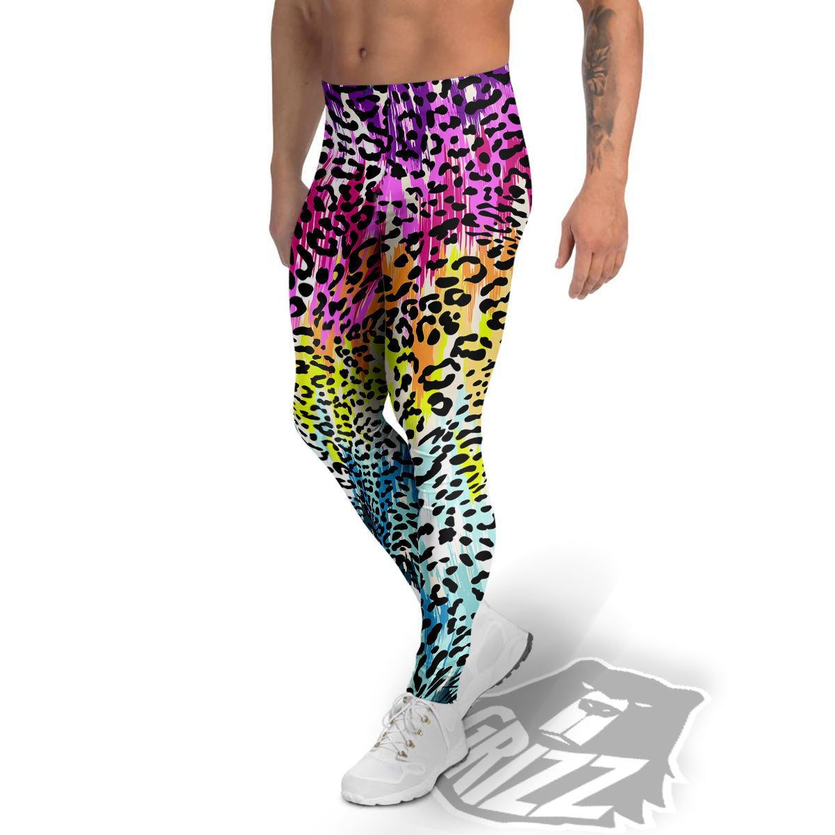 Abstract Vintage Colorful Leopard Print Men's Leggings-grizzshop