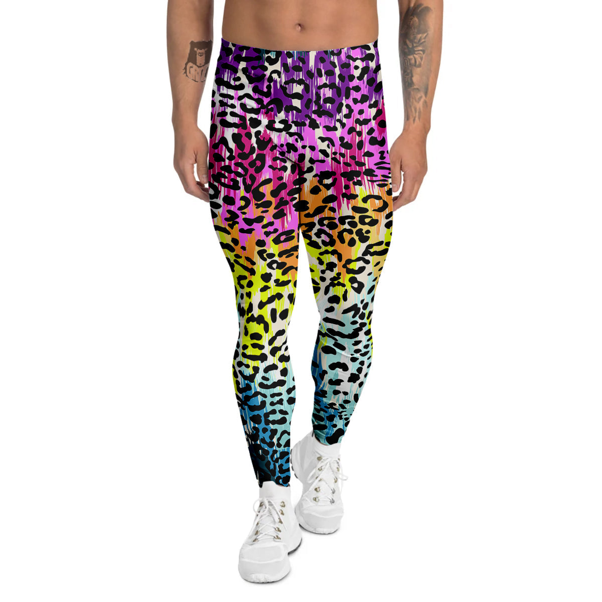 Abstract Vintage Colorful Leopard Print Men's Leggings-grizzshop