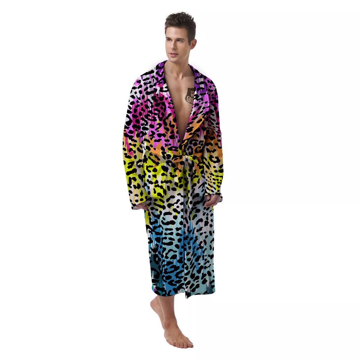 Abstract Vintage Colorful Leopard Print Men's Robe-grizzshop