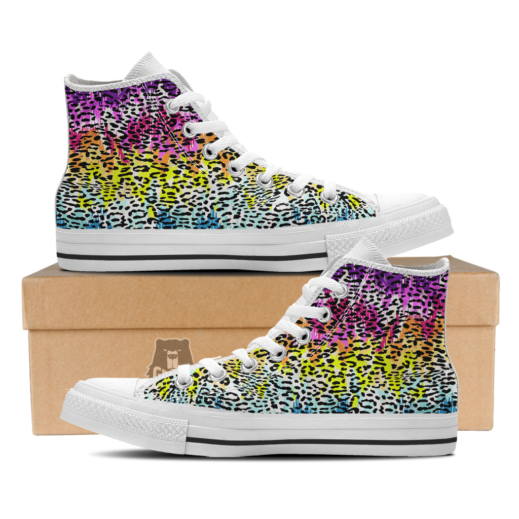 Abstract Vintage Colorful Leopard Print White High Top Shoes-grizzshop