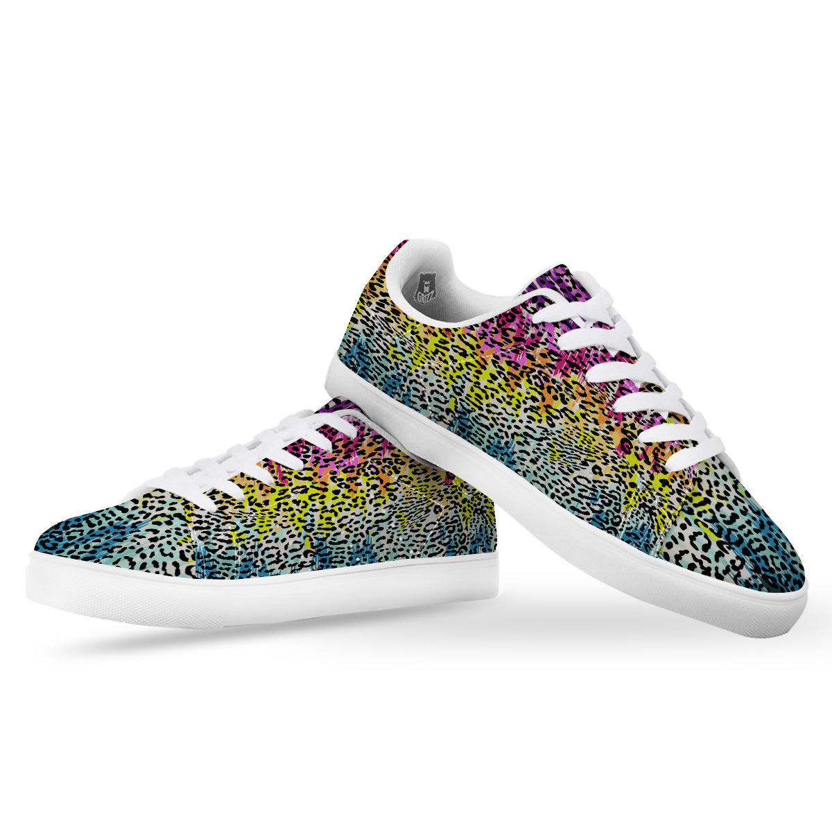 Abstract Vintage Colorful Leopard Print White Low Top Sneakers-grizzshop