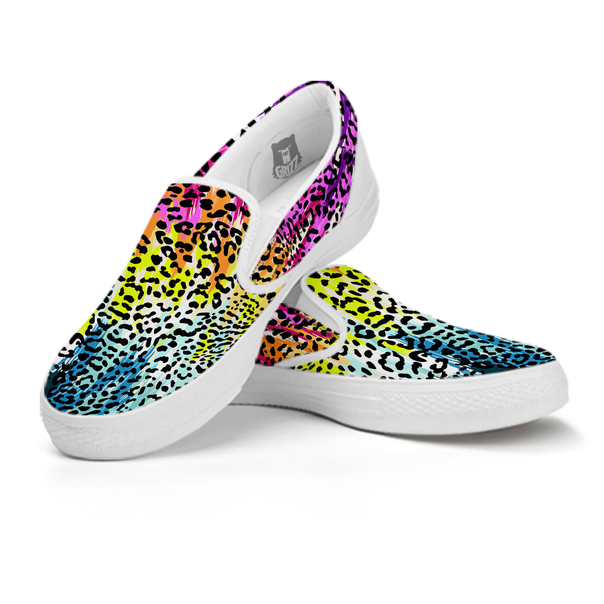 Abstract Vintage Colorful Leopard Print White Slip On Shoes-grizzshop