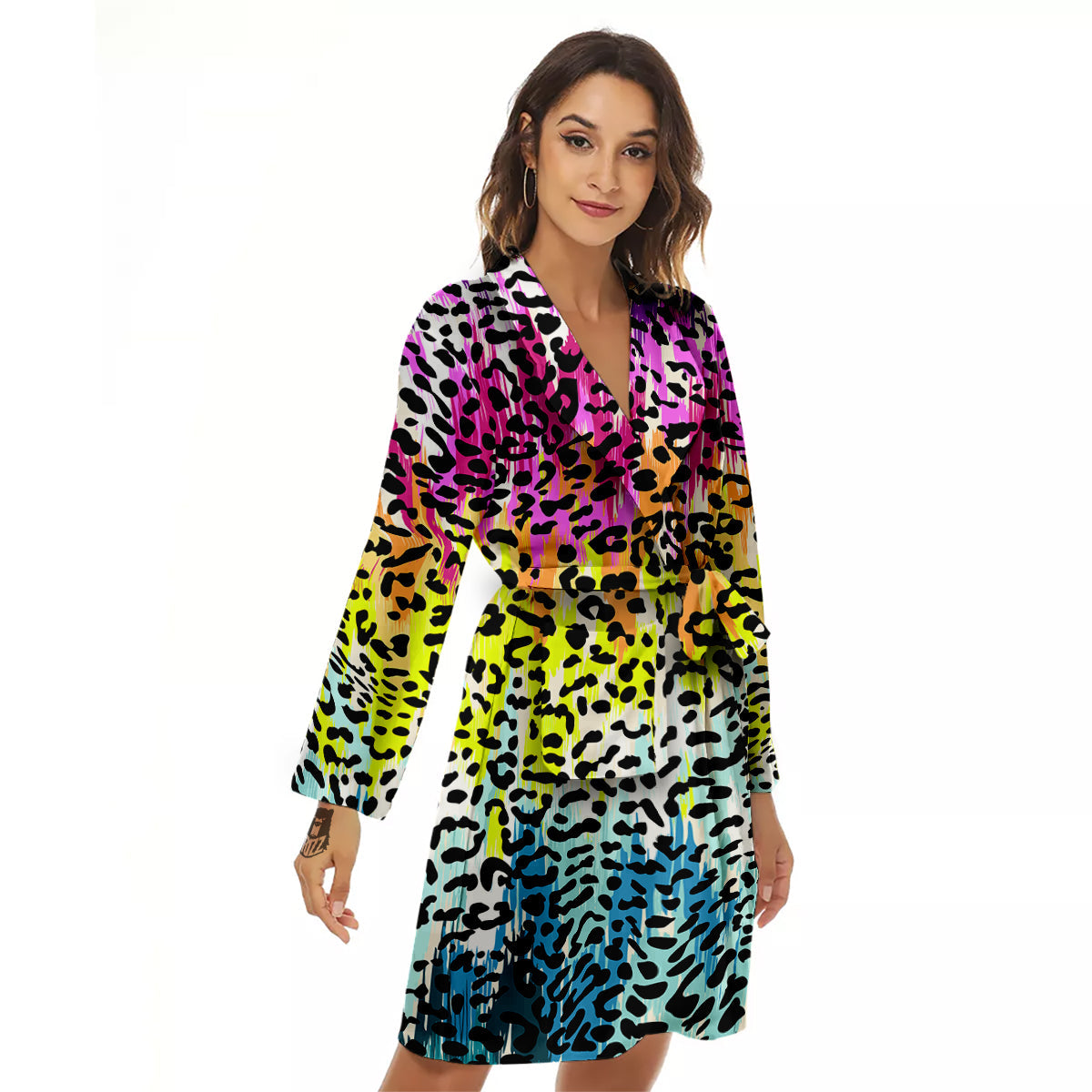Abstract Vintage Colorful Leopard Print Women's Robe-grizzshop
