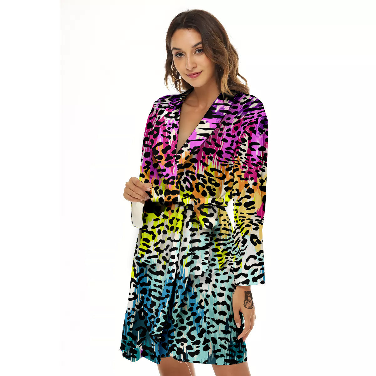 Abstract Vintage Colorful Leopard Print Women's Robe-grizzshop