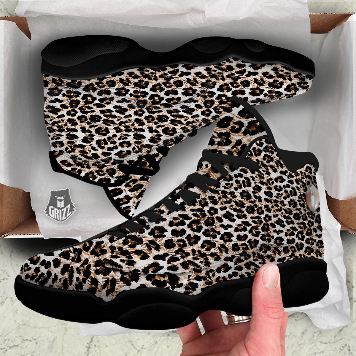 Abstract Watercolor Leopard Print Pattern Black Basketball Shoes-grizzshop