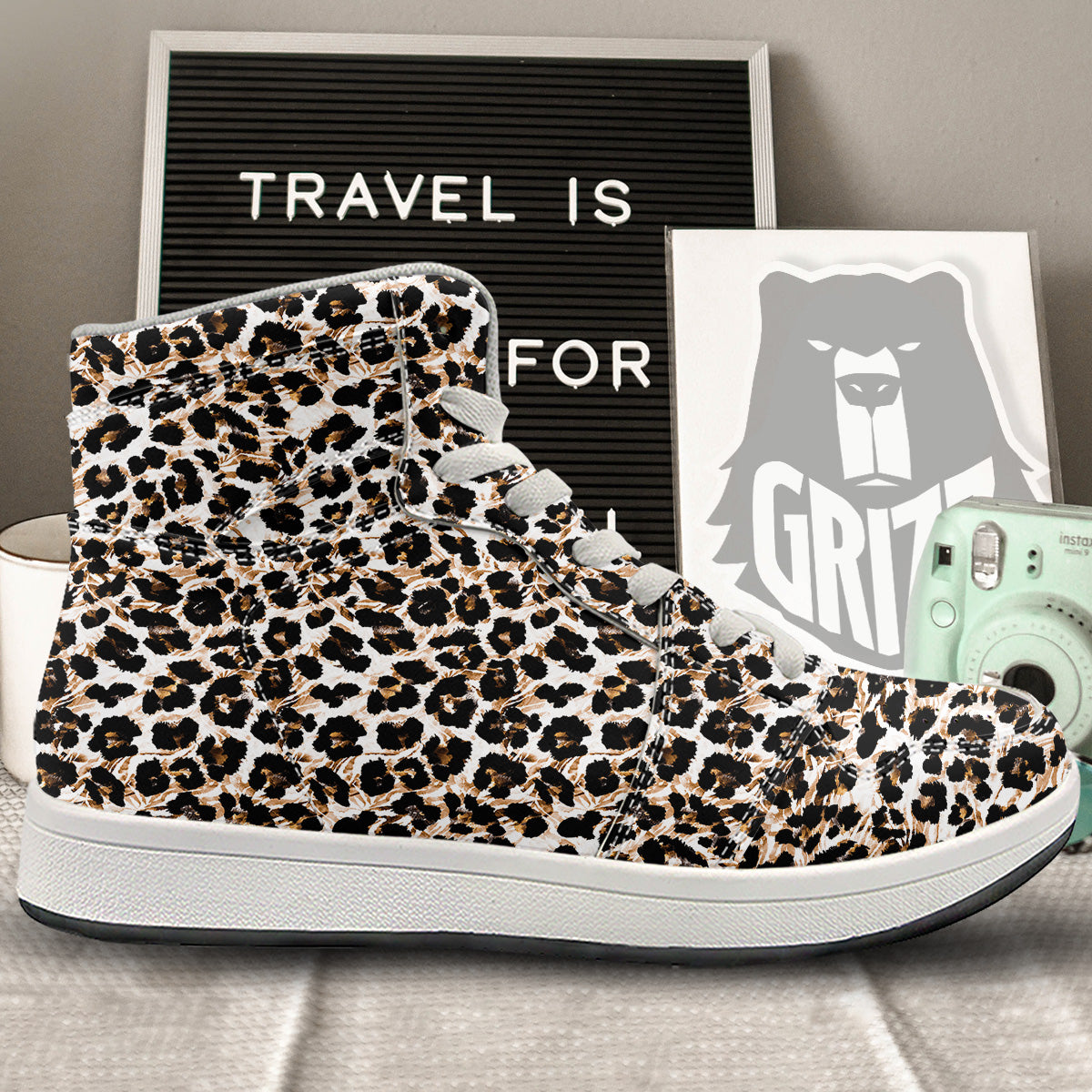 Abstract Watercolor Leopard Print Pattern High Top Sneakers-grizzshop